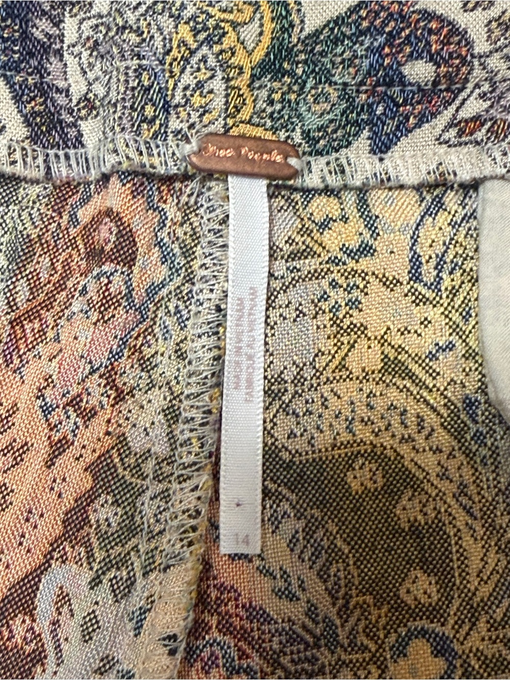 Free People Aster Jacquard Flare Trouser Pants Paisley Boho Tapestry Size 14 - Picture 13 of 15